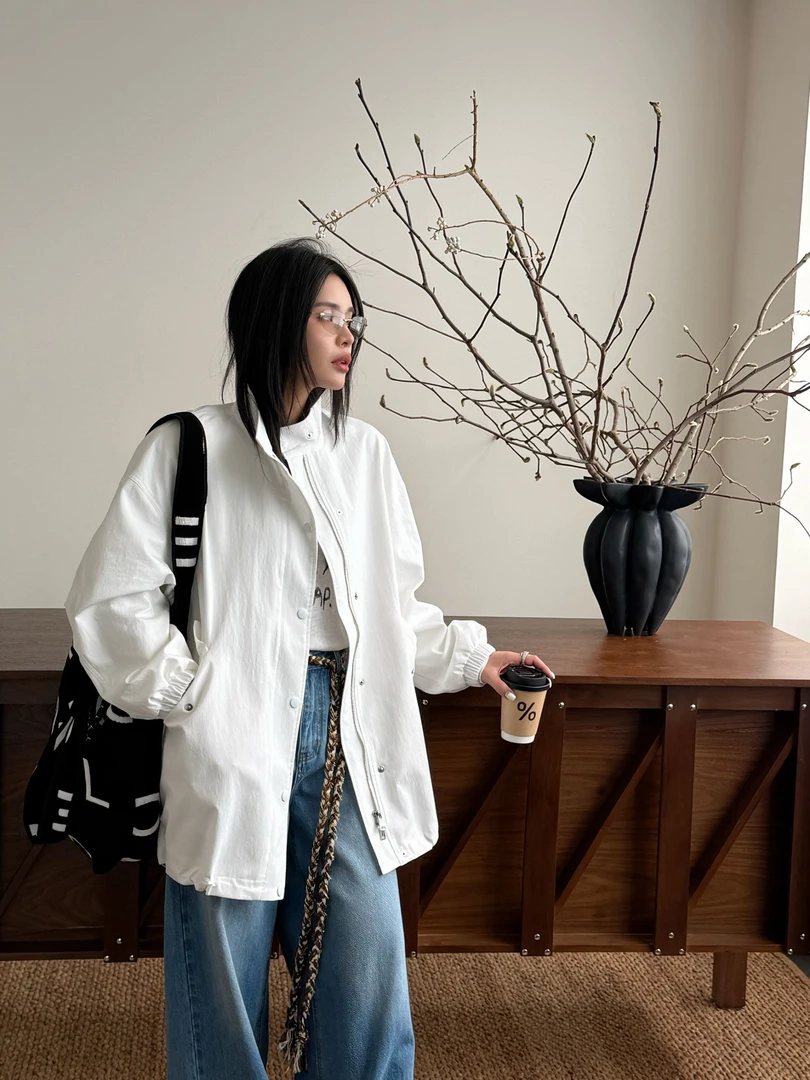 耶耶 YEYE |目光捕捉器设计感宽松慵懒工装休闲收腰风衣夹克9038