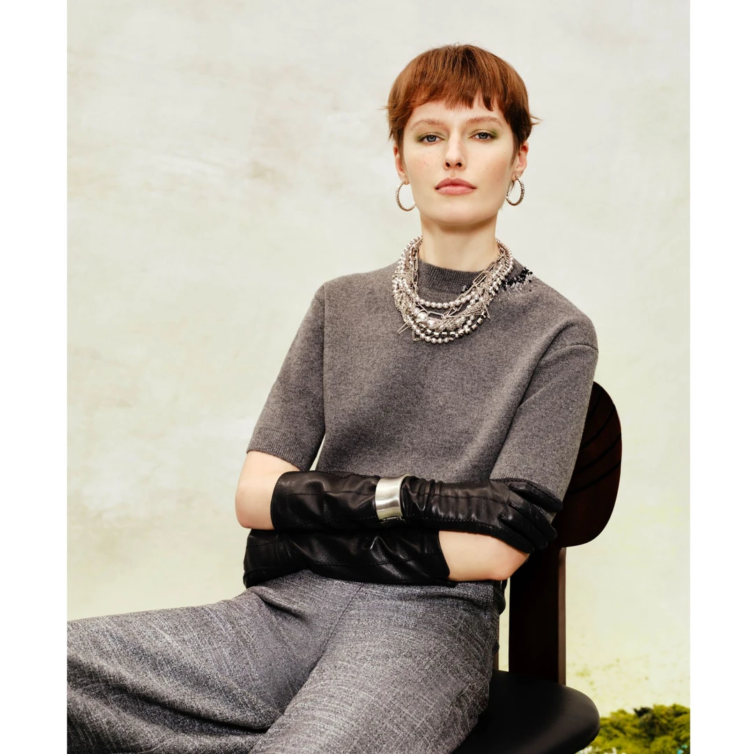 limil/丽米儿休闲绵羊毛柔软亲肤保暖圆领针织短袖打底衫 9399086