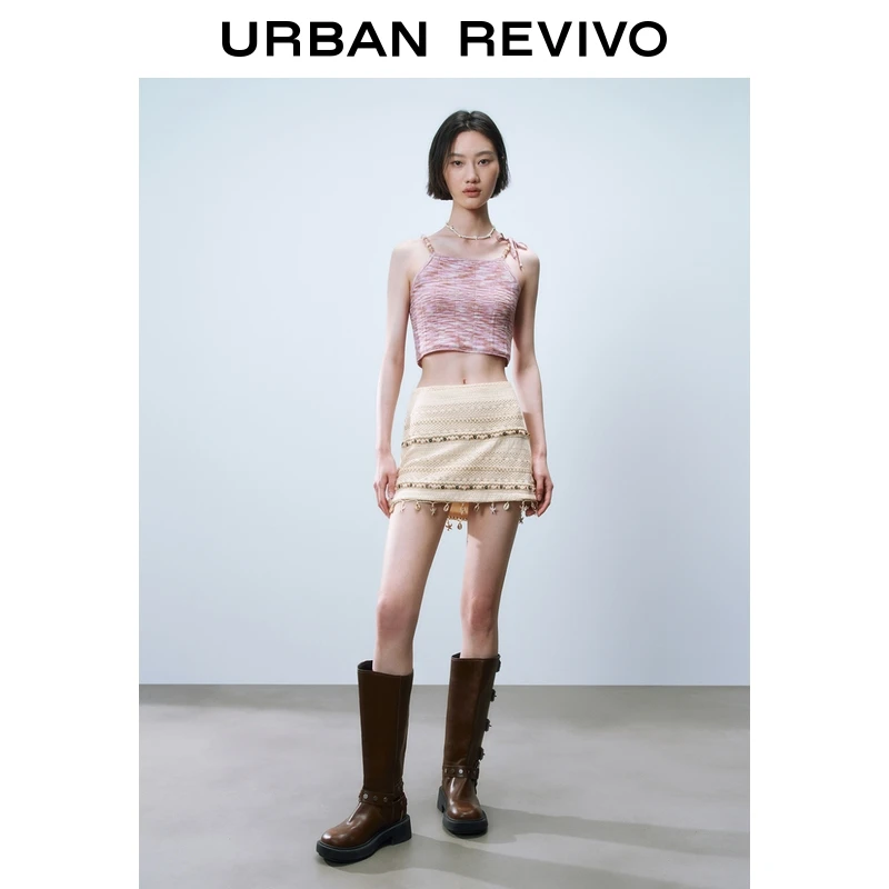 UR2025夏季新款女装休闲度假肌理感贝壳装饰半裙UYL550048