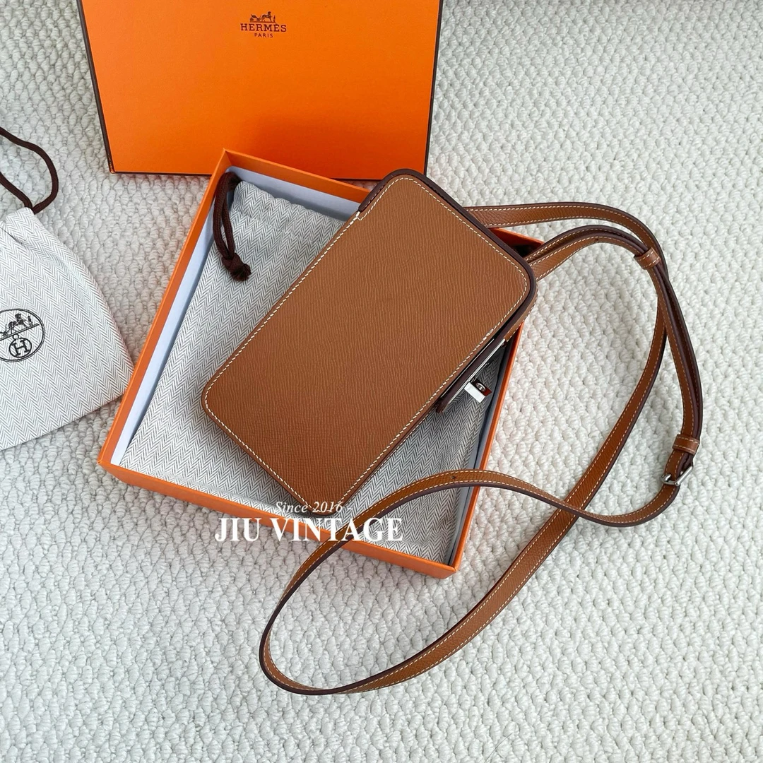 99新 Hermes/爱马仕 hac a box金棕银扣手机保护壳B刻CJM13-0875