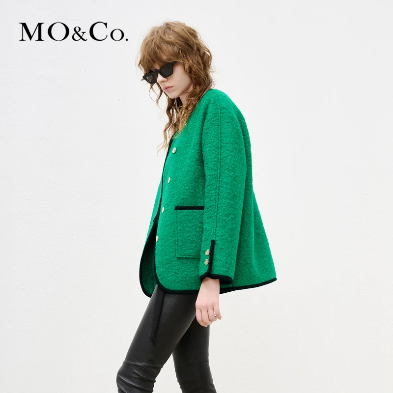 【妍妍甄选】MOCO冬季圈圈纱撞边毛呢外套短款宽松保暖MBB4COT022
