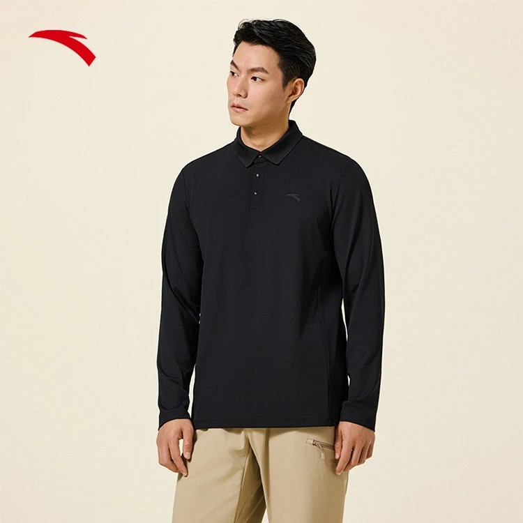 双12抢购安踏速干长袖POLO运动T恤男秋季经典弹力合身套头衫