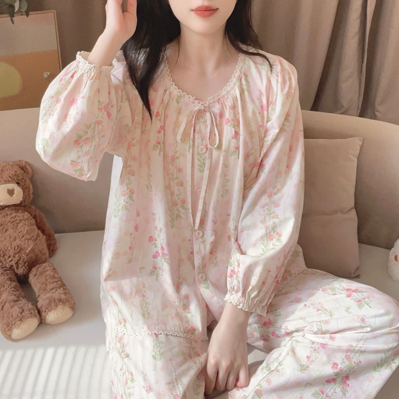 【5771繁花】春季甜美长袖纯棉印花可外穿公主家居服睡衣宽松