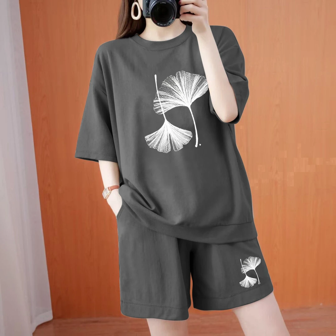 【有运费险】夏季100%纯棉运动套装女士时尚宽松显瘦休闲短袖大码裤