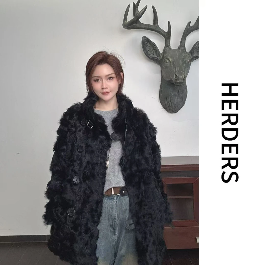 HERDERS 中长款立领纽扣款皮毛一体q 255506