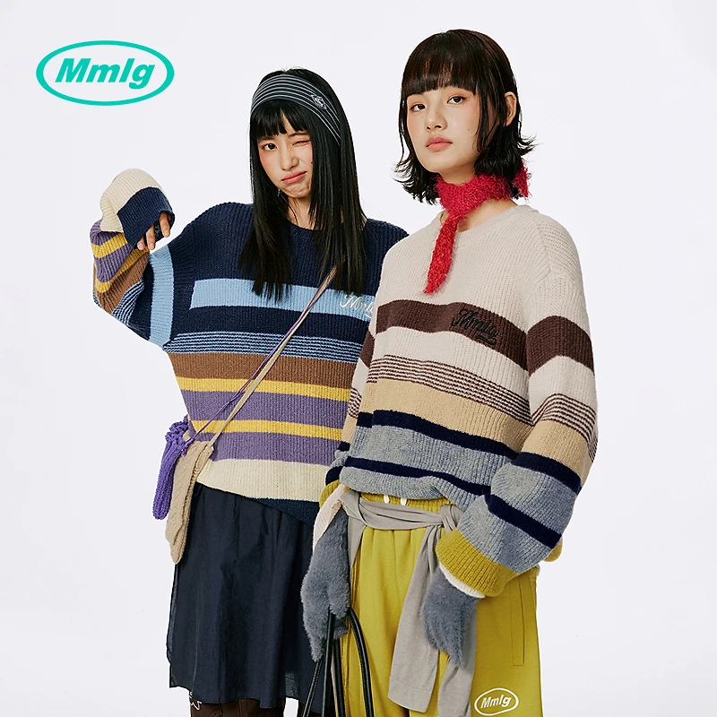 Mmlg2025秋季新款彩色条纹毛衣松软纱线舒适百搭上衣情侣款FQE017