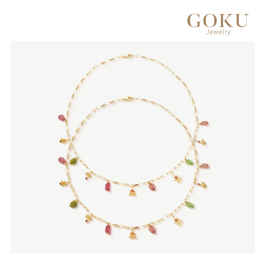 GOKU「马戏团」18K金项链女原矿碧玺坠链七彩碧玺颈饰多样性发一件