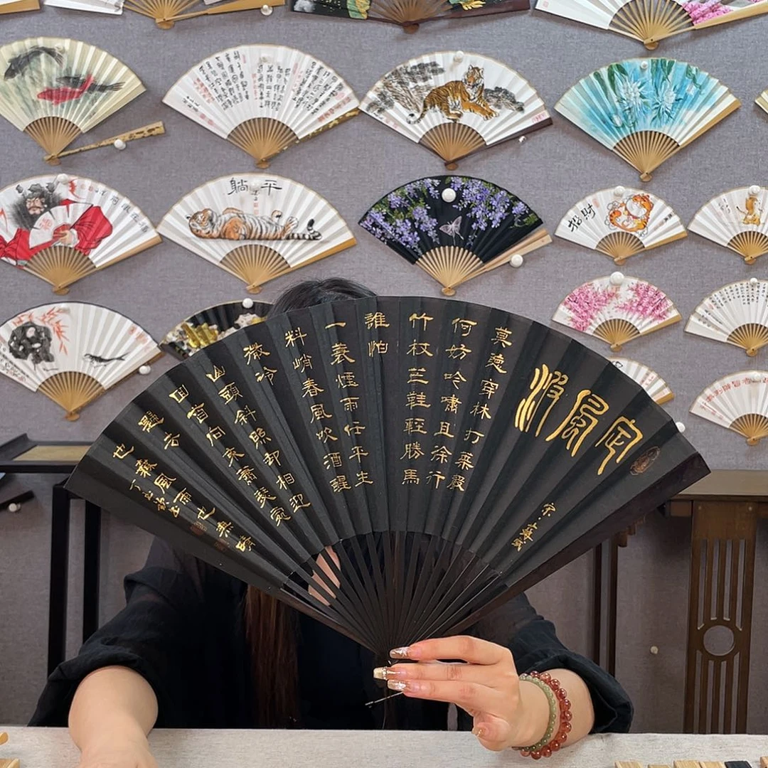 国画95寸黑檀-纯手绘-文玩扇骨（默认粘好）