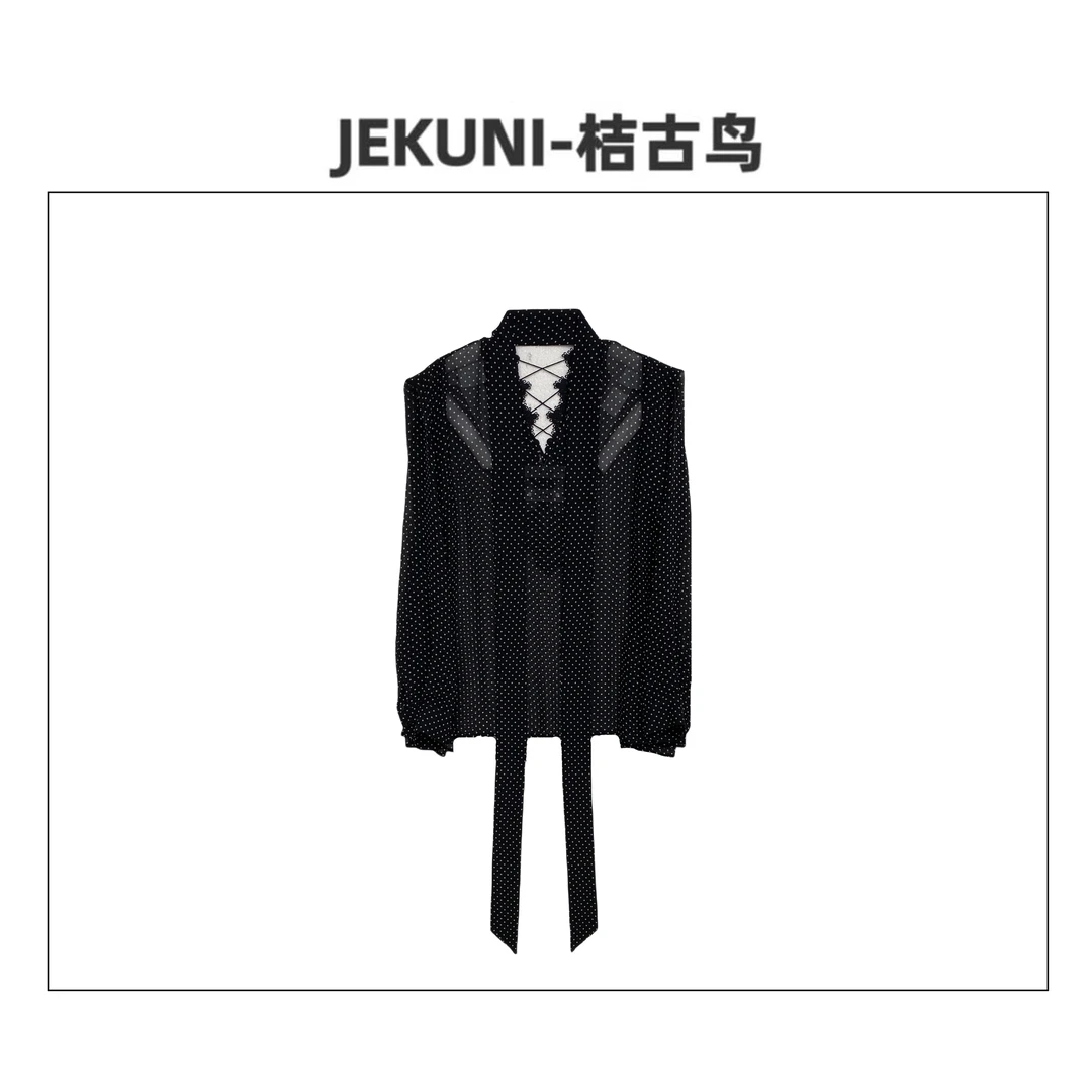 JEKUNI/桔古鸟 【秘境情书】空气衫时髦黑色波点蕾丝雅致防晒衬衫