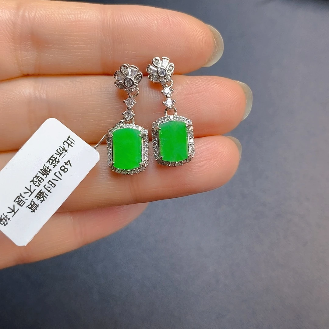 翡翠银S925镶嵌耳饰