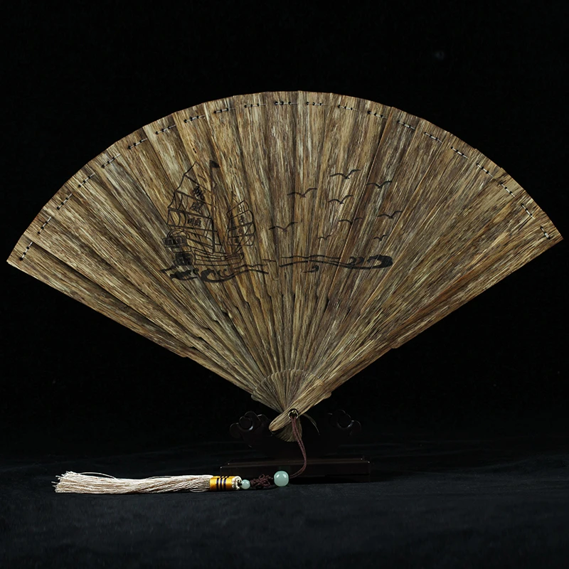 5271-越南芽庄沉香扇子一帆风顺摆件
