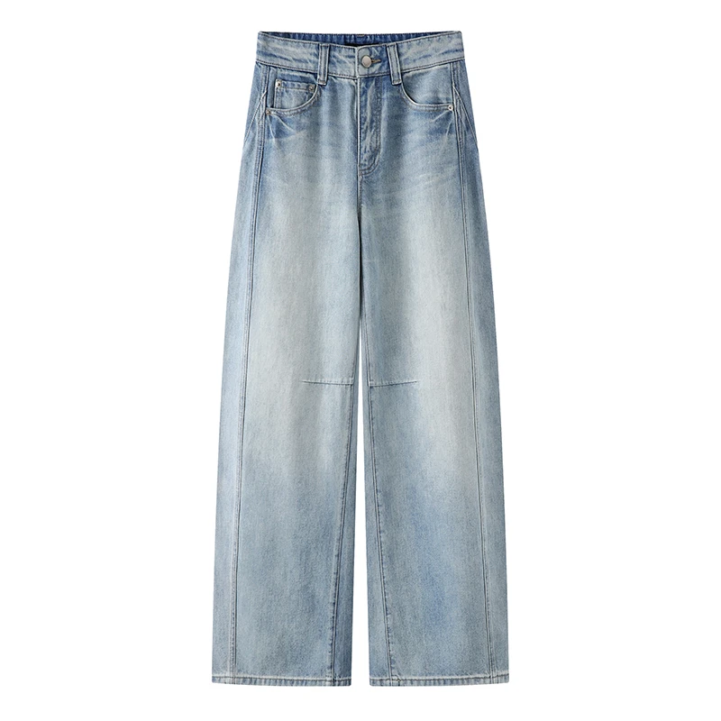 艾家25春新款修闲百搭潮流高腰显廋直筒阔版牛仔裤3236