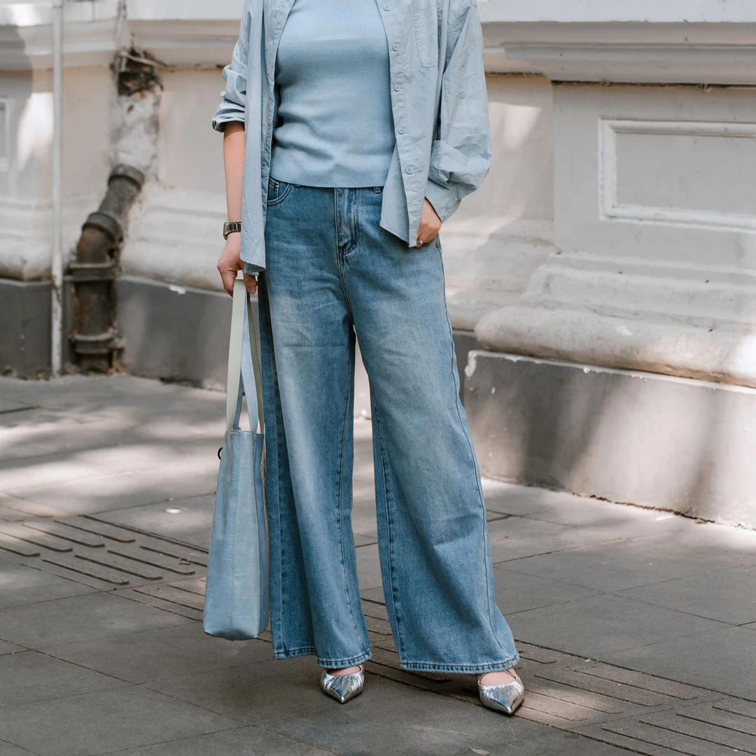 【云妮穿搭】2025新款休闲百搭宽松阔腿九分牛仔裤W8067
