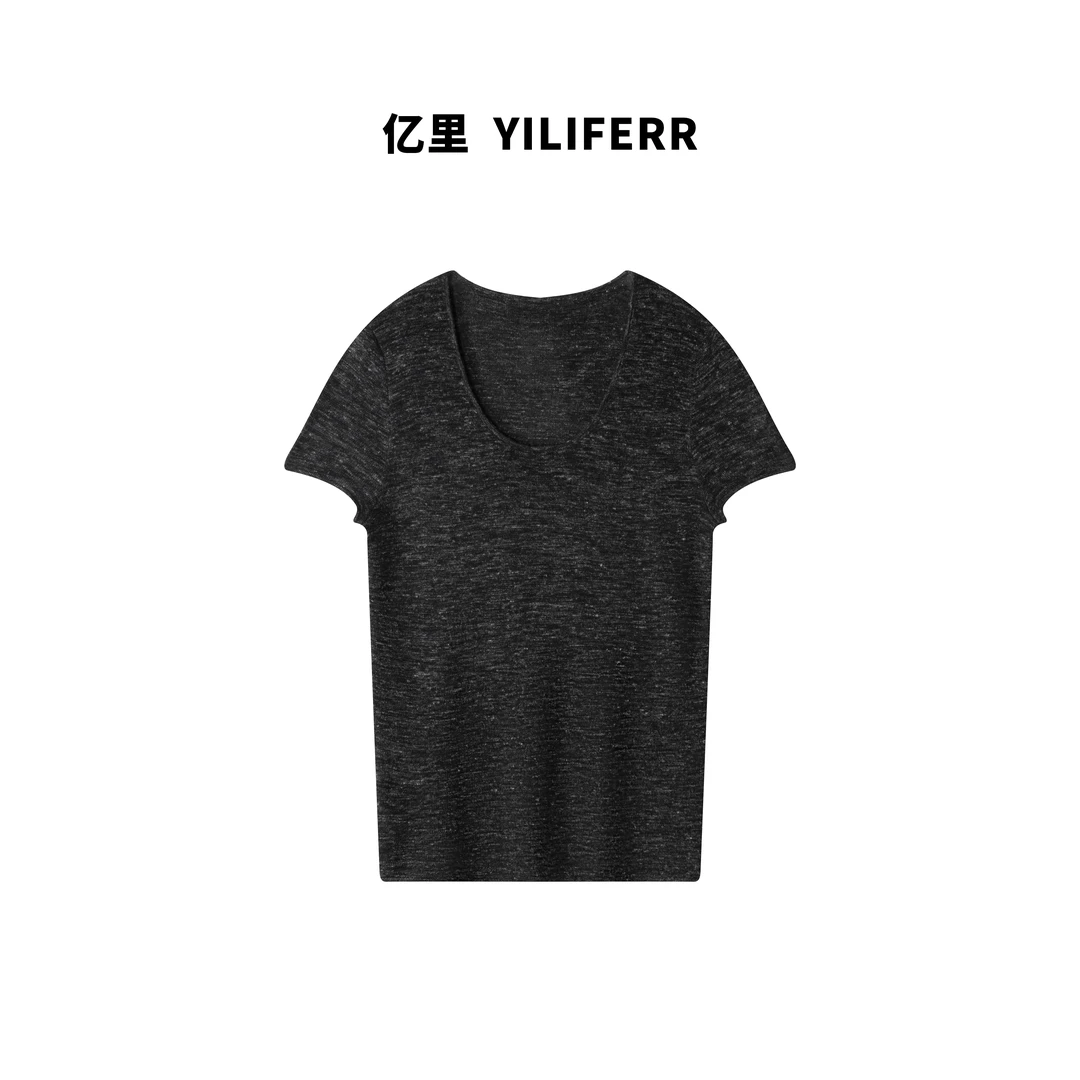 【YILI显瘦女装】“星芒麻影”法式优雅舒适慵懒风U领短袖上衣 Y0742