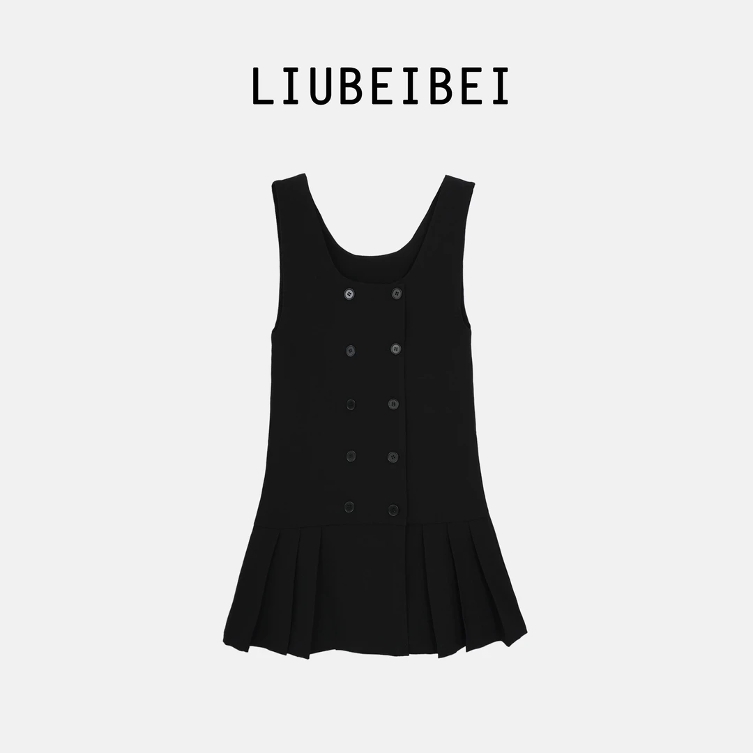LIUBEIBEI春季新款【春暖花开】减龄双排扣学院风背心裙-8629