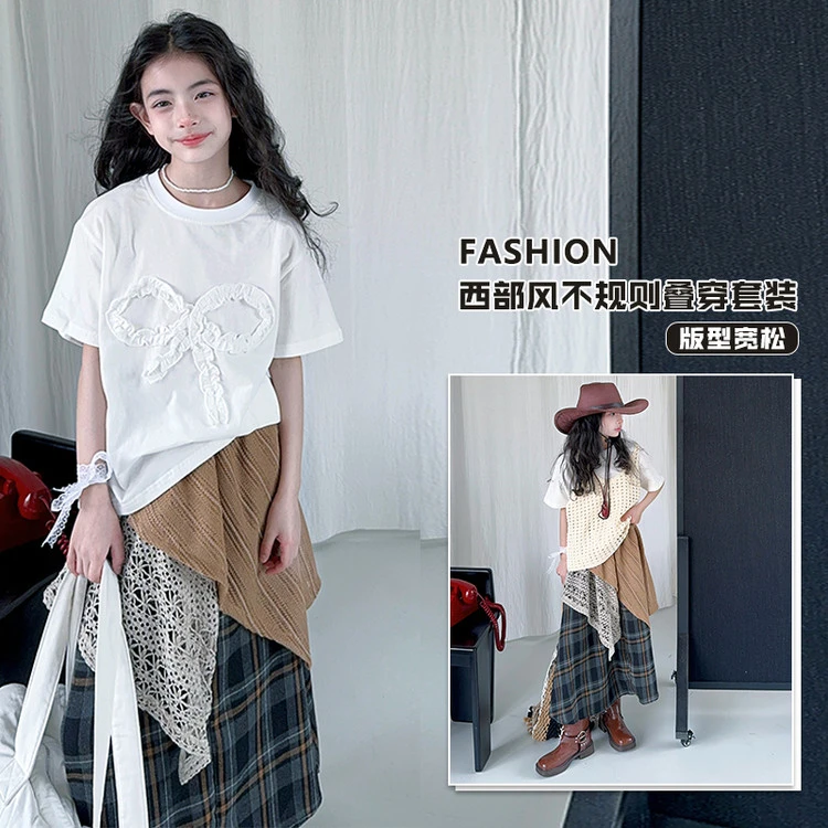 女童中大童美拉德复古亲子装度假风套装连衣裙T恤学生休闲宽松