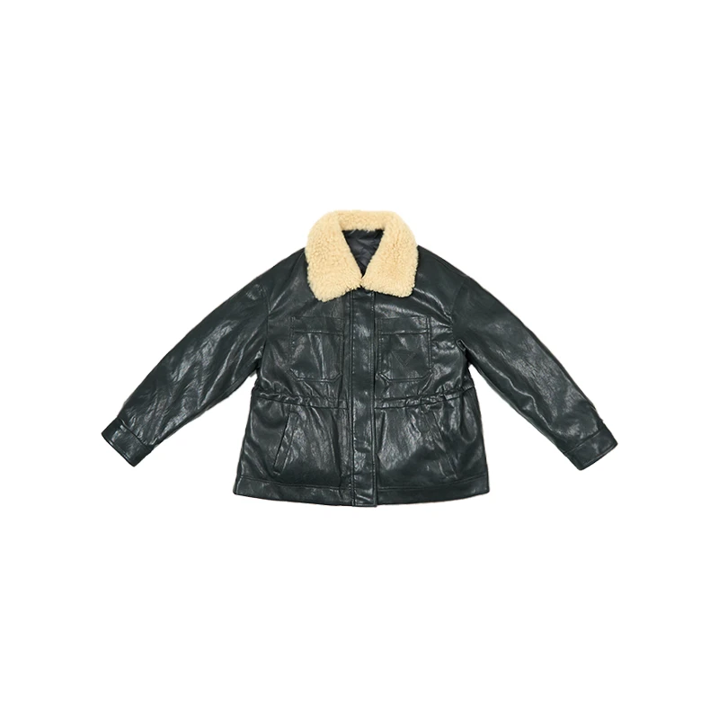 【U.M】伦勃朗夜色油蜡绵羊皮新国标90白鹅绒羽绒服气质收腰羊绒领