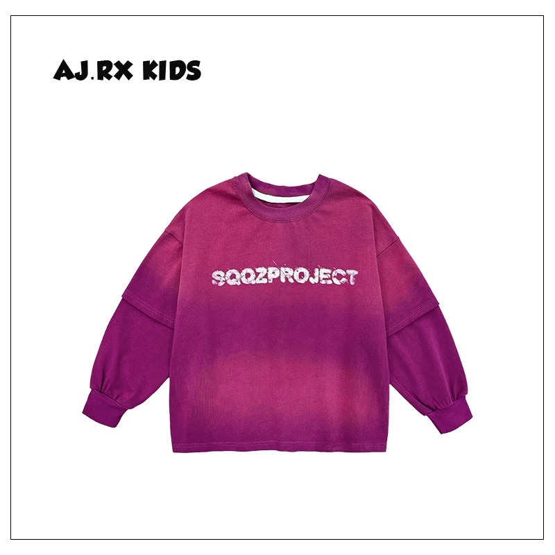 【Umi现货】2024春装日系假两件渐变设计字母长袖上衣MPG4010