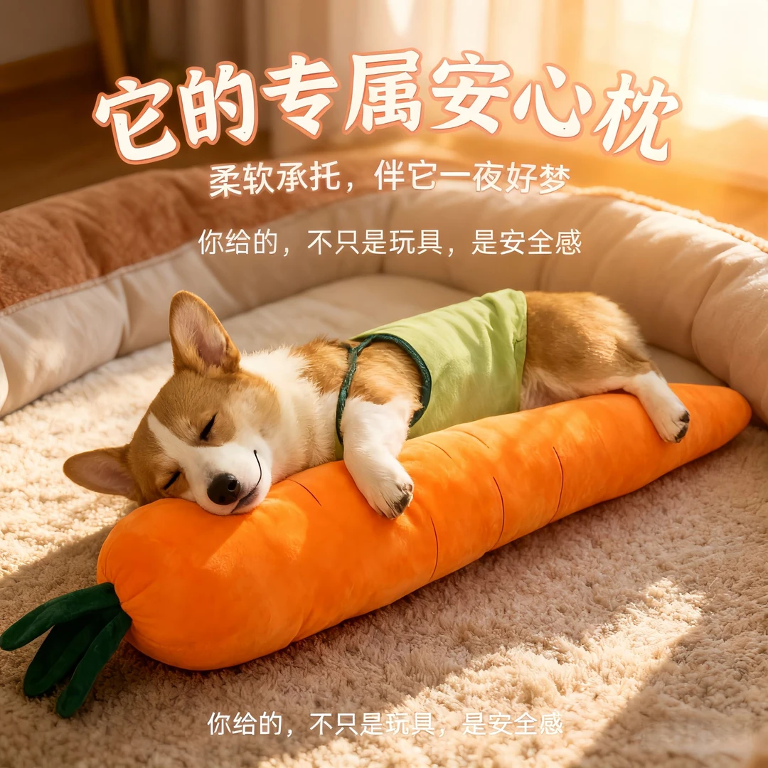 陪睡胡萝卜狗玩具猫咪玩偶自嗨解闷神器宠物安抚抱枕仿真猫咪玩具
