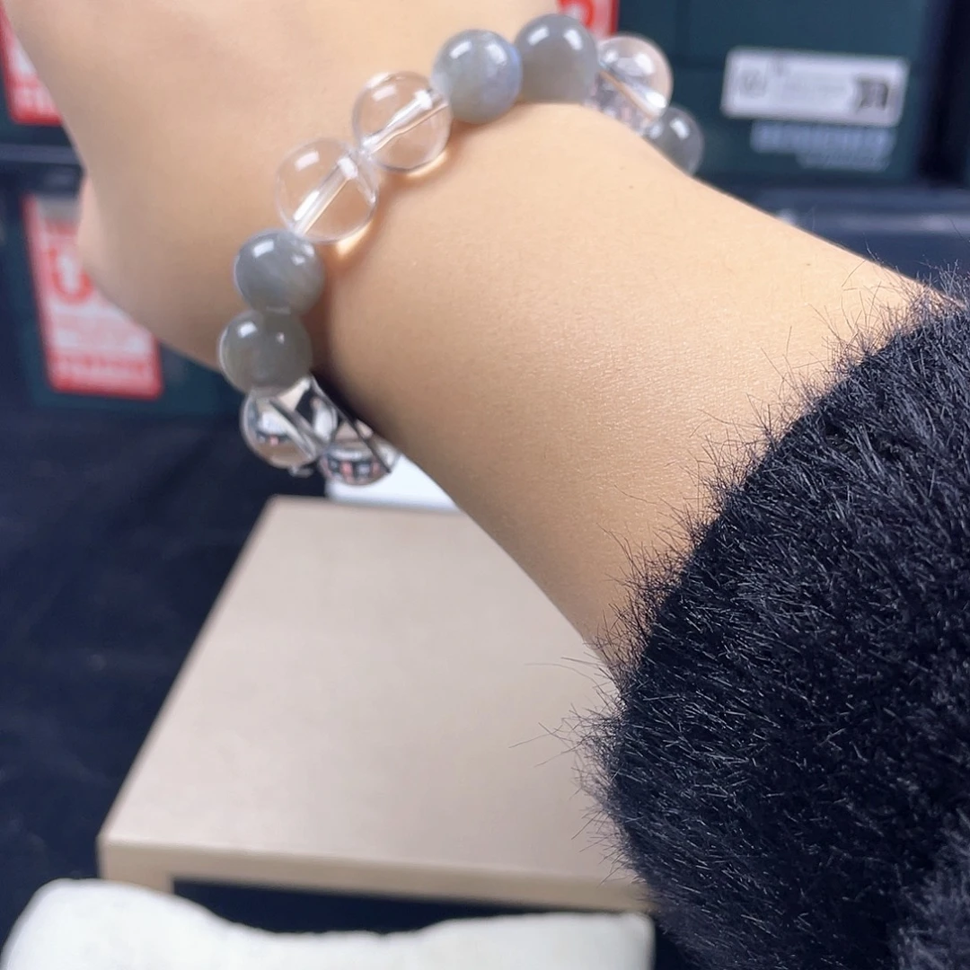 银S925镶嵌手链烟晶