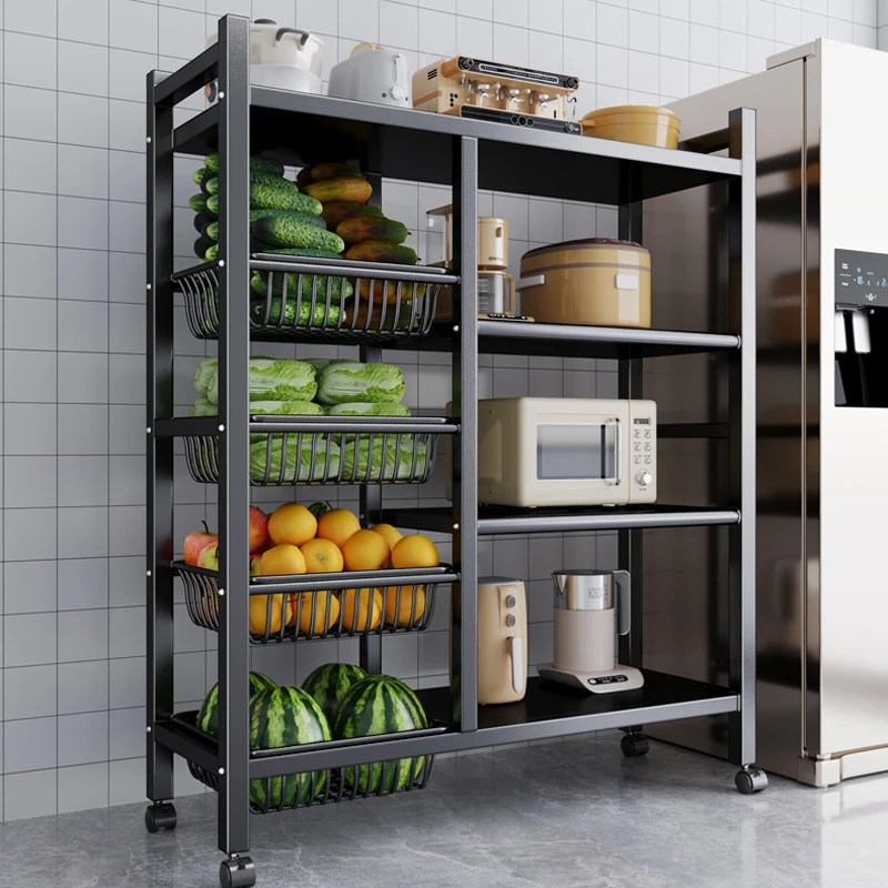 【加厚版】厨房置物架落地多功能微波炉锅具放菜的多层蔬菜篮子架子