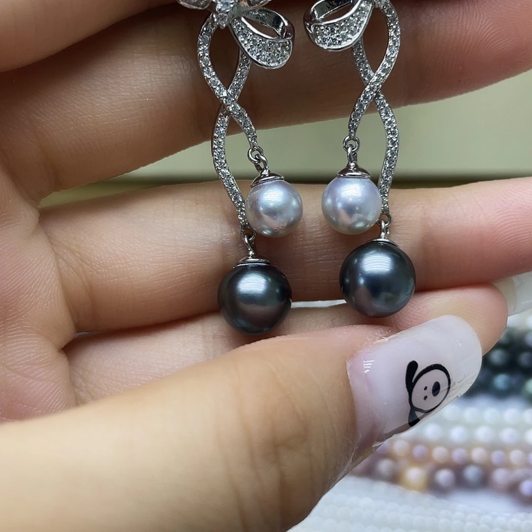 银S925镶嵌海水珍珠耳饰