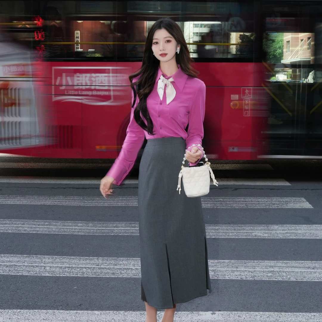 GIRDEAR/哥弟秋冬新款百搭气质通勤修身款显瘦长袖衬衣女/1301044