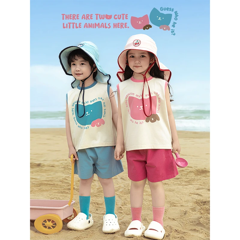 YOEHYAUL/幼悠【猫狗日记】夏叁波下运动休闲夏季薄款卡通背心N5844