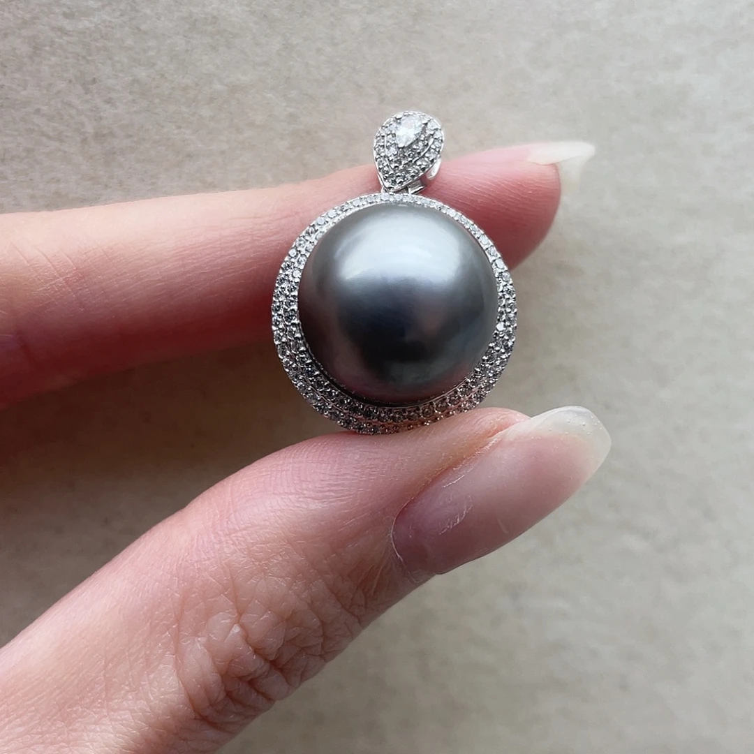 海水珍珠银S925镶嵌吊坠48