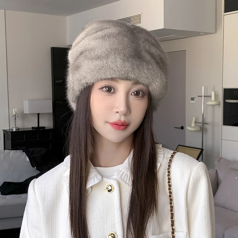 【堆堆帽】水貂整皮帽子女士整貂毛护耳冬天时尚保暖..