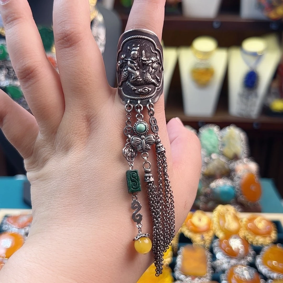 翡翠银S925镶嵌戒指/指环国风