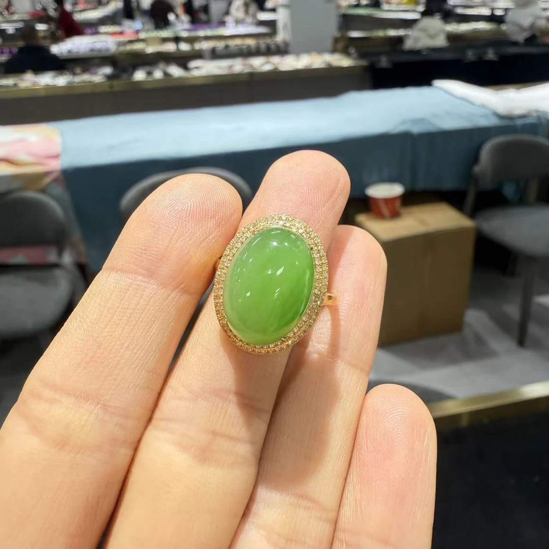 和田玉颈饰18k金镶嵌苹果绿15✖️11TZ拍一发一