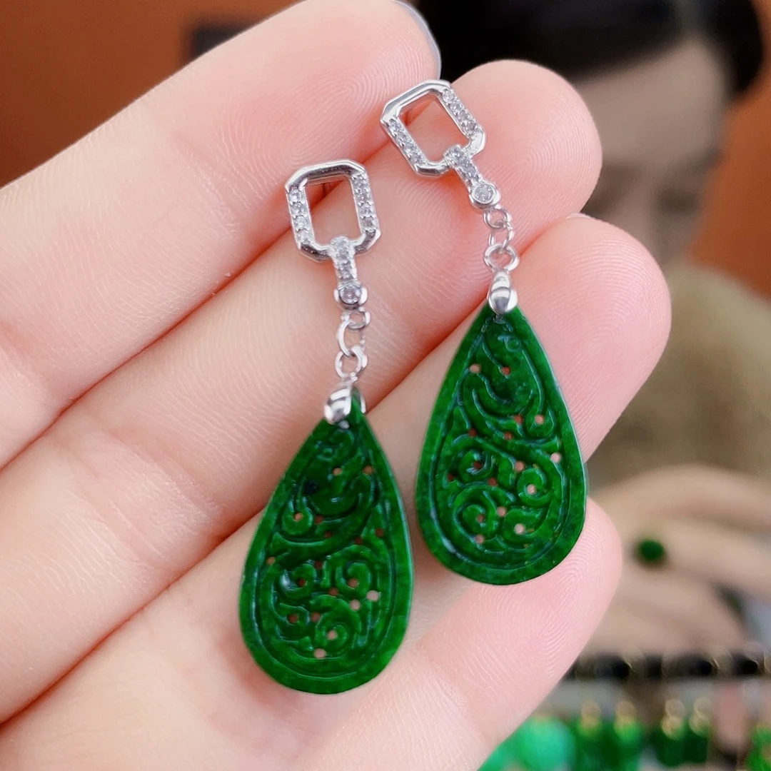 翡翠银S925镶嵌耳饰