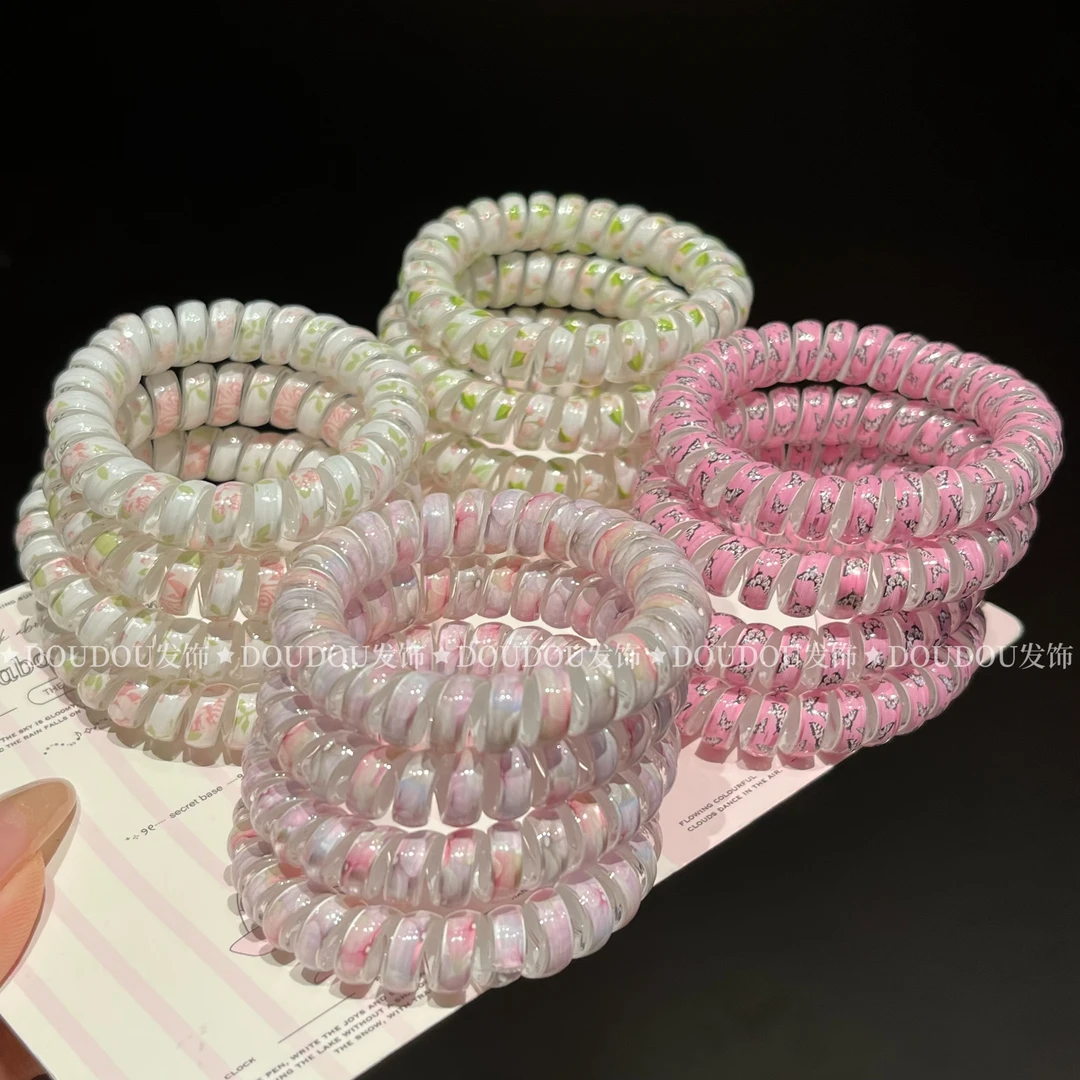 小清新夏日花草氛围电话线发圈甜美简约束发马尾弹力头绳皮筋