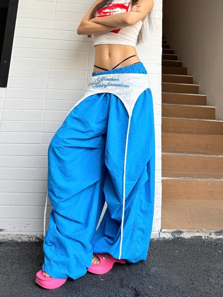 辣到中暑多巴胺美式辣妹街舞嘻哈屁帘撞色速干阔腿裤宽松休闲裤