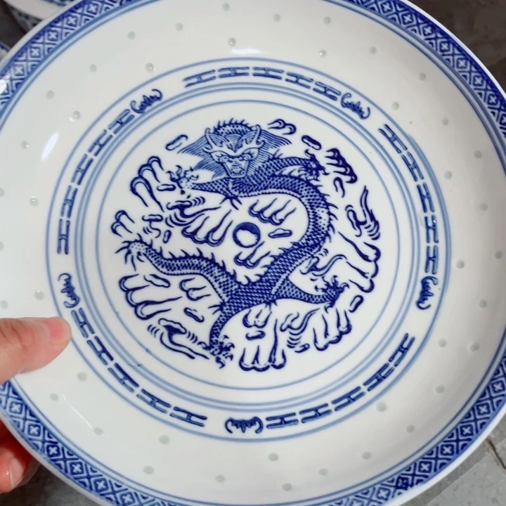 青花玲珑10寸窝盘龙纹