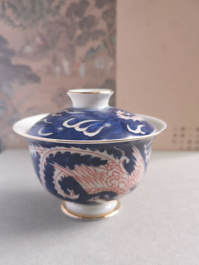 景德镇陶瓷青花釉里凤纹盖碗