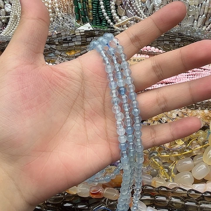 玛瑙/玉髓未镶嵌珠宝半成品一条6mm左右海蓝宝