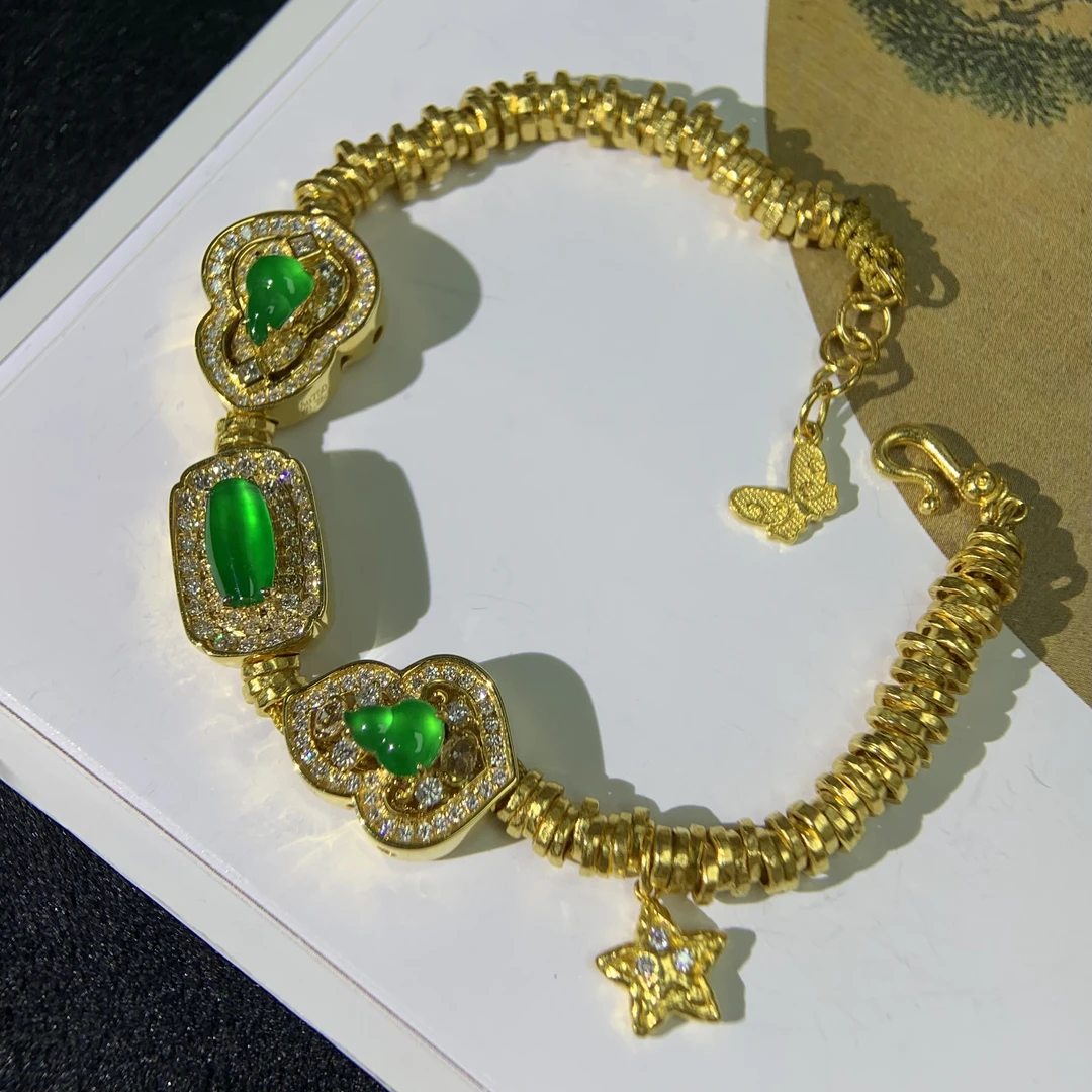 天然翡翠重金龙石种葫芦无事牌盘缠钱串子手链