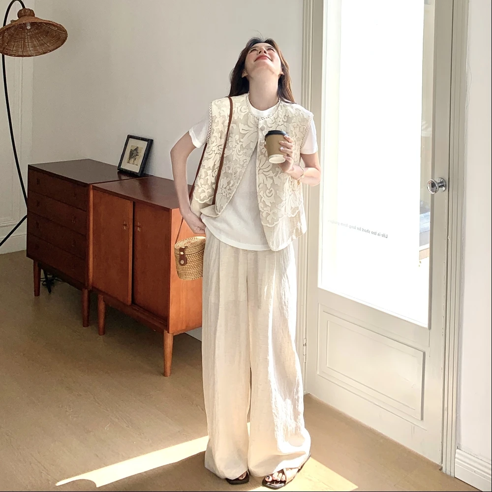 独特设计感新中式国风绣花马甲套装裤女2025夏季新款阔腿裤两件套