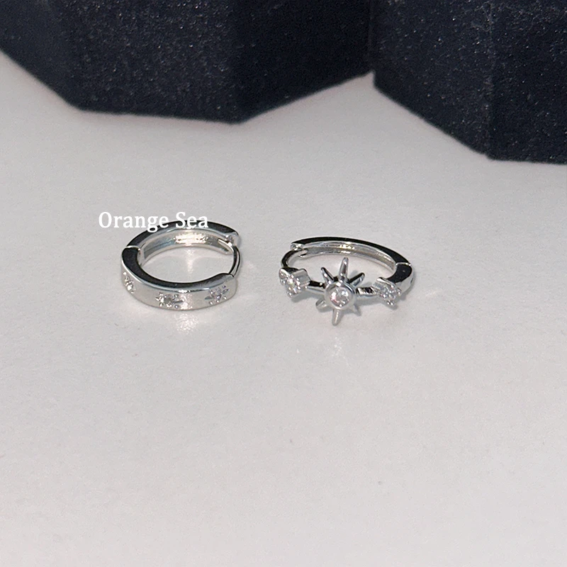 纯铜大理石耳饰 Orange Sea绝美不对称星芒双耳洞耳圈耳扣R585