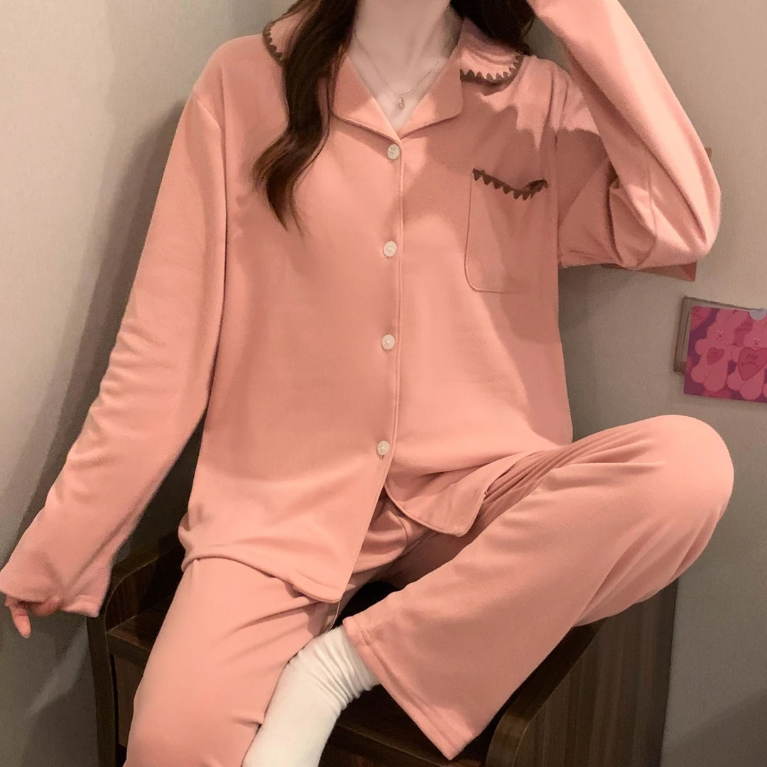 睡衣女新款春秋季甜美少女大码宽松长袖翻领套装冬天可外穿家居服