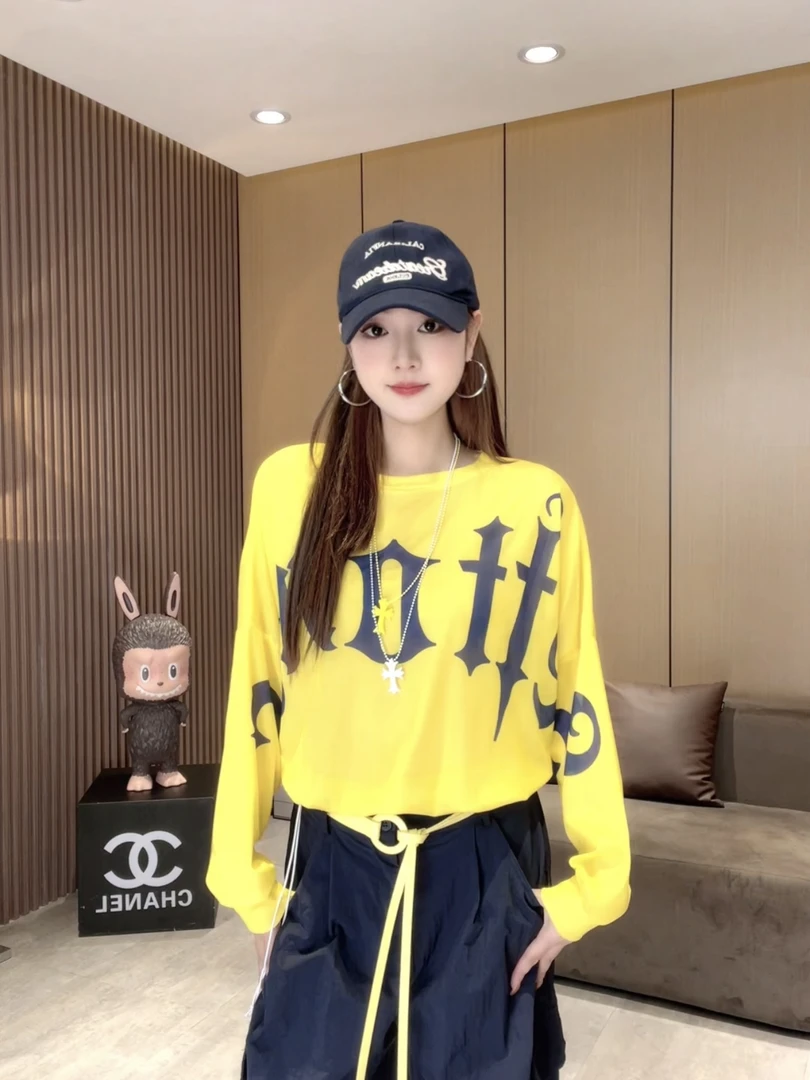 LL5052-1印花网纱罩衫上衣 夏季薄款长袖圆领时尚休闲宽松上衣女