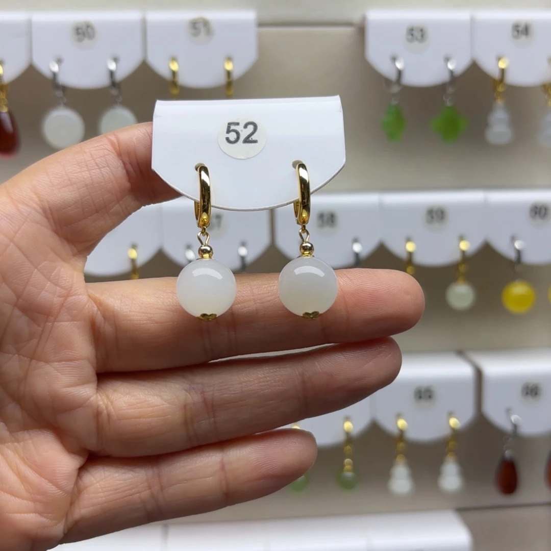 银S925镶嵌和田玉耳饰