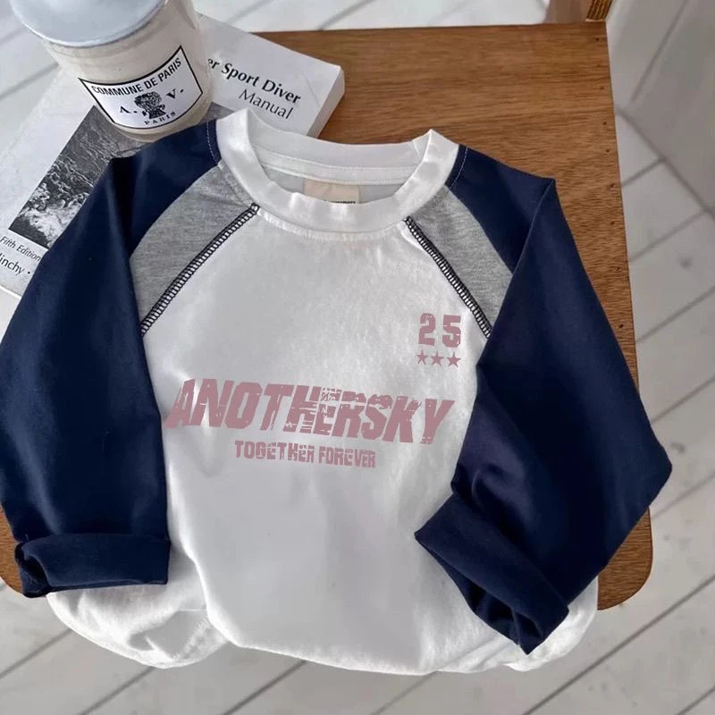 春秋新款儿童长袖t恤打底衫男童洋气中小童复古印花外穿上衣女潮