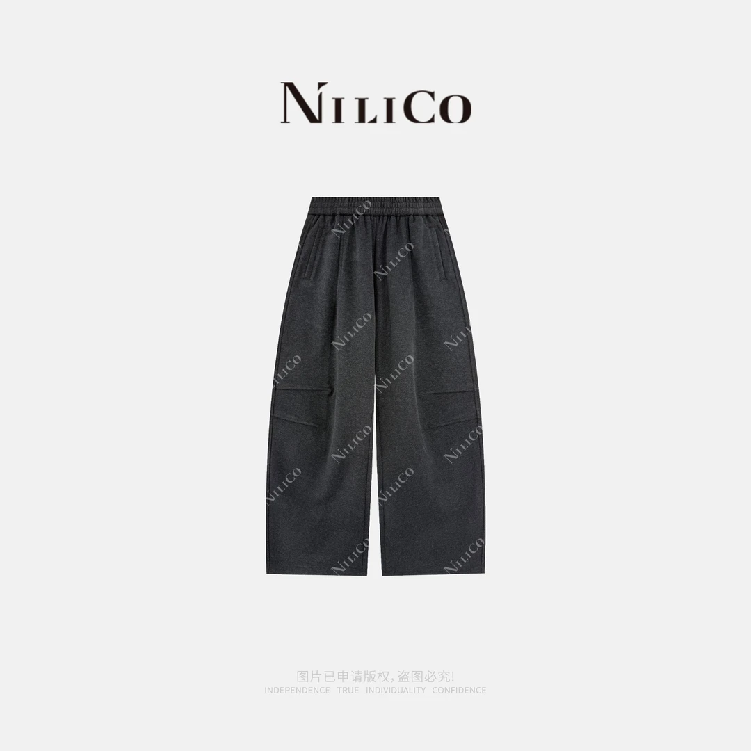 NILICO【墨玉】解构设计舒暖复合针织弯刀款女休闲裤
