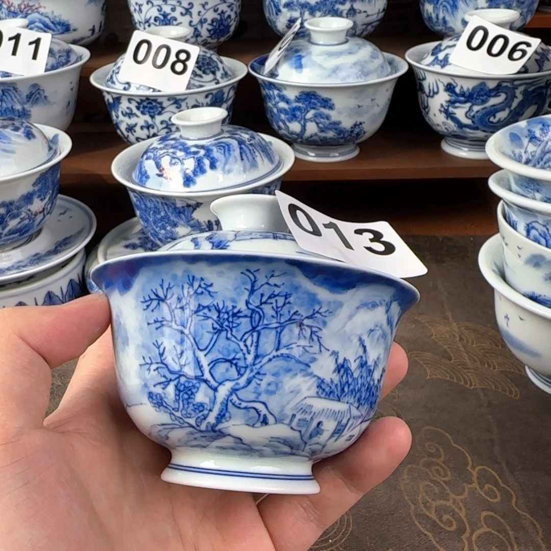 景德镇手绘雪景盖碗