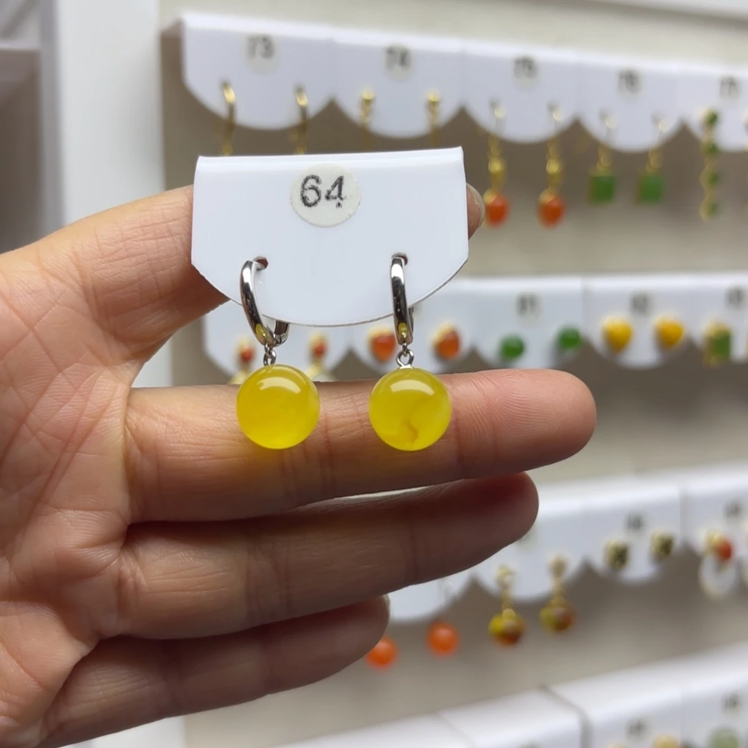 蜜蜡银S925镶嵌耳饰