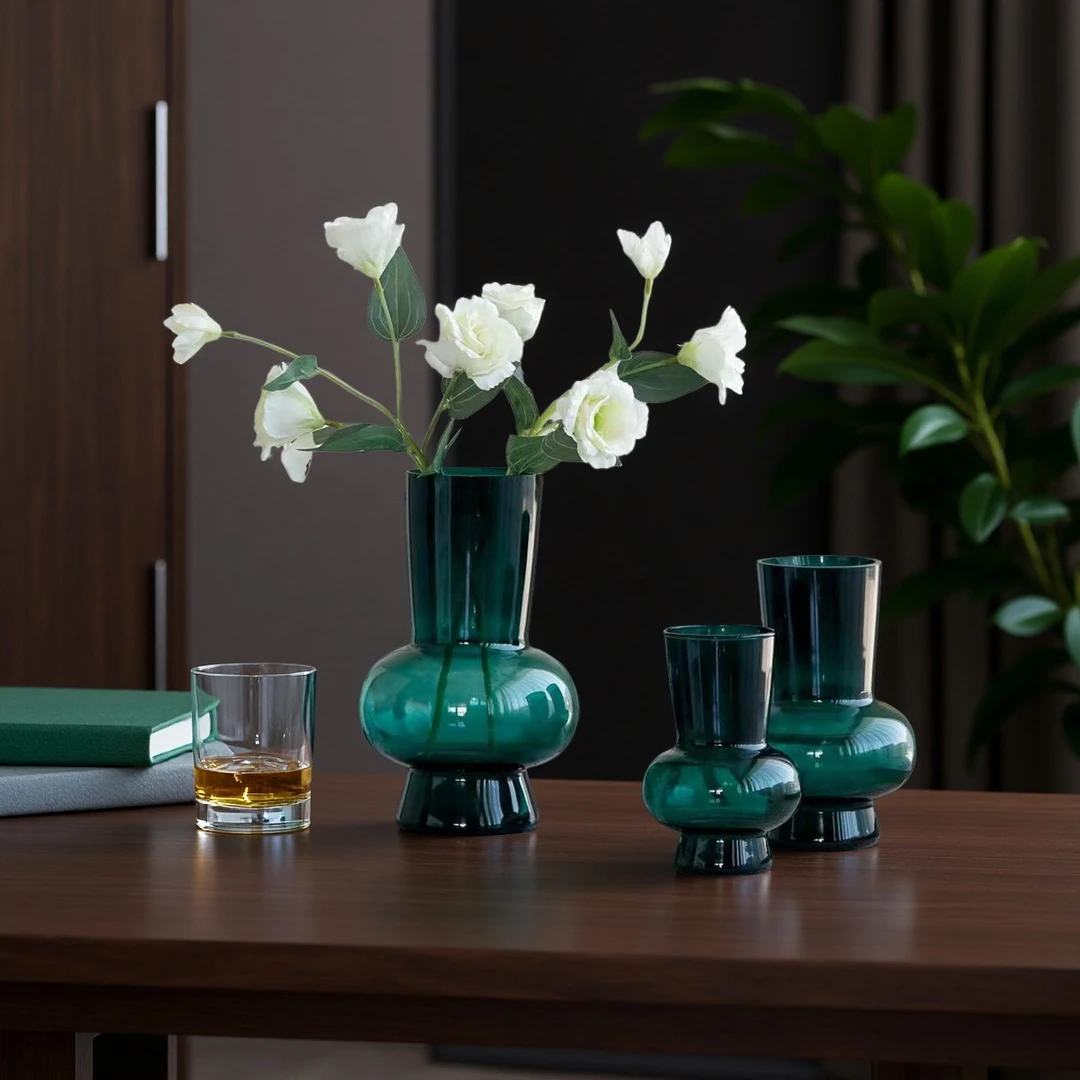 轻奢欧式简约玻璃花瓶百合家居客厅样板房插花器水培装饰摆件