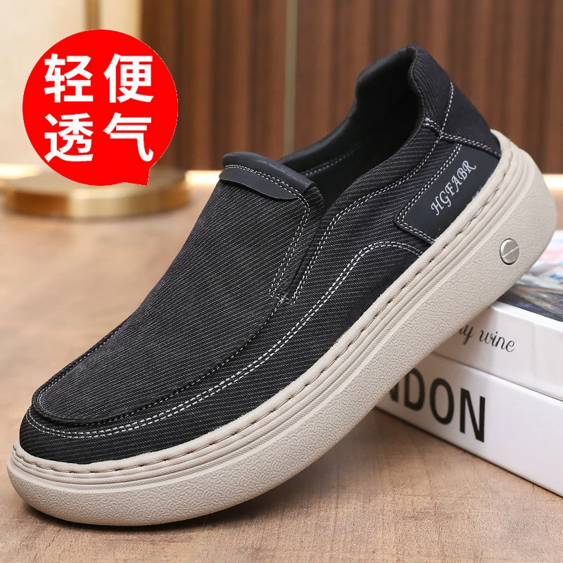 老北京布鞋春秋新款男鞋圆头宽松透气男单鞋厚底一脚蹬男士休闲鞋